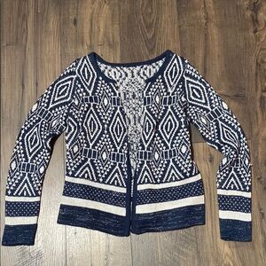 Navy and White Geometric Pattern Sweater